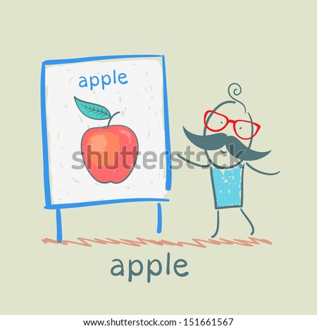 man shows a presentation of the apple