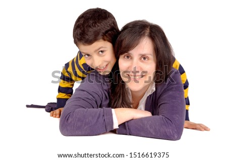 mother with son isolated in white