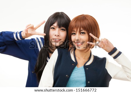Asian playing cosplay in Japanese student uniform