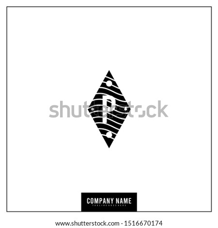 abstract simple square stripped vintage P logo letter design concept isolated with white background.