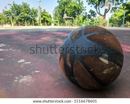 Basketball on the basketball court in the morning