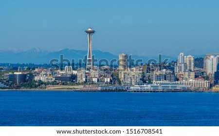 A veiw of the Seattle skyline from a park in West Seattle, Washington.