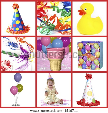 Red Grid With Various Child Celebration Images