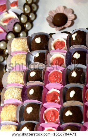 party table with chocolates brigadeiro chocolates