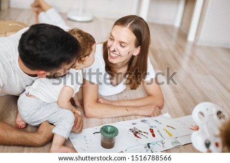 attractive woman spending spare time with family, close up photo