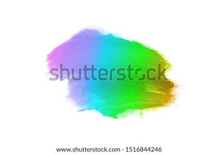 Smear and texture of lipstick or acrylic paint isolated on white background. Stroke of lipgloss or liquid nail polish swatch smudge sample. Element for beauty cosmetic design. Rainbow color