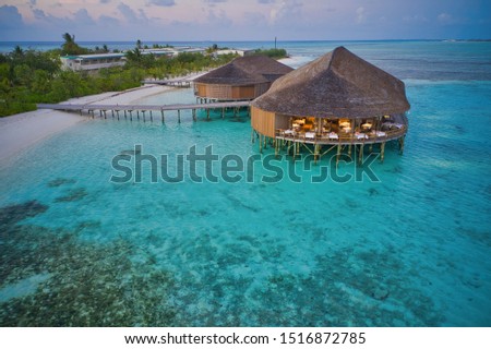 Aerial photography by Maldivian resort.
