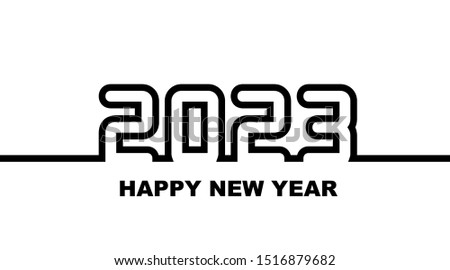 Year 2023 - simple greeting card, invitation, flyer, poster or design element - black outline - vector illustration