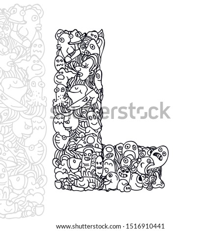 letter l doodle style vector, editable and detailed