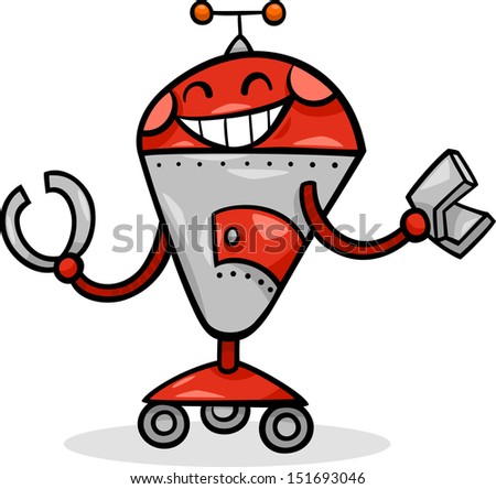 Cartoon Vector Illustration of Happy Robot or Droid