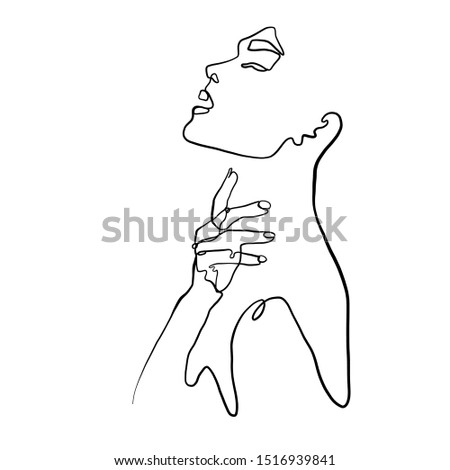 Fashion minimal face drawn by one continuous line. Trendy graphic style. 