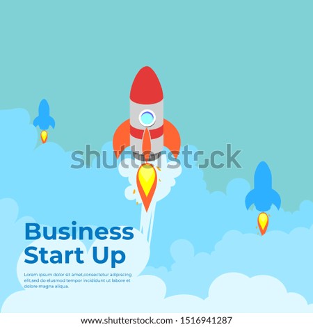 Rocket ship in a flat style.Vector illustration with 3d flying rocket.Space travel to the moon. 