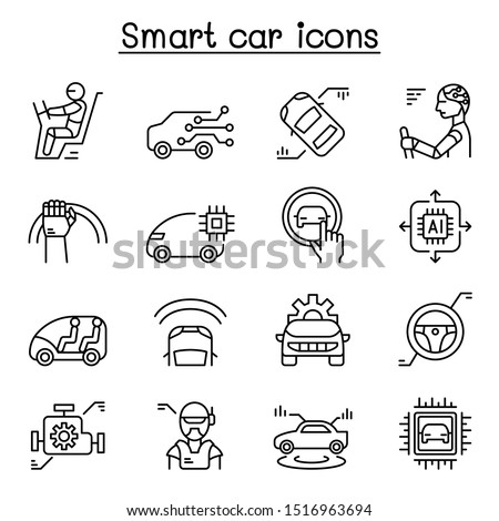 smart car icon set in thin line style