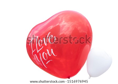 close up of white and red balloon with the word I love you for celebrated wedding party and Valentine's day. 