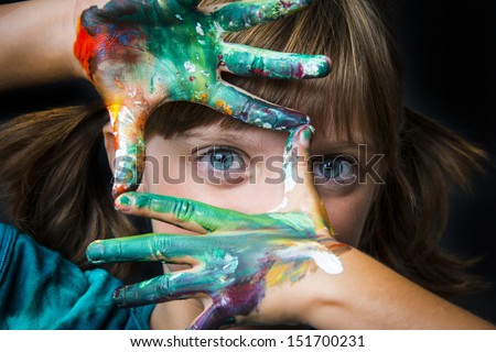 little girl and water colors Royalty-Free Stock Photo #151700231