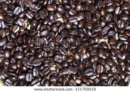 Brown coffee beans, close-up of coffee beans 