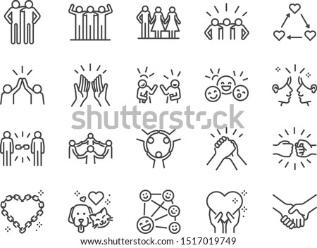 Friendship line icon set. Included icons as friend, relationship, buddy, greeting, love, care and more. Royalty-Free Stock Photo #1517019749