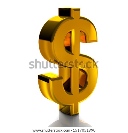 Dollar Currency Symbols Gold Color, 3d render isolated on white background