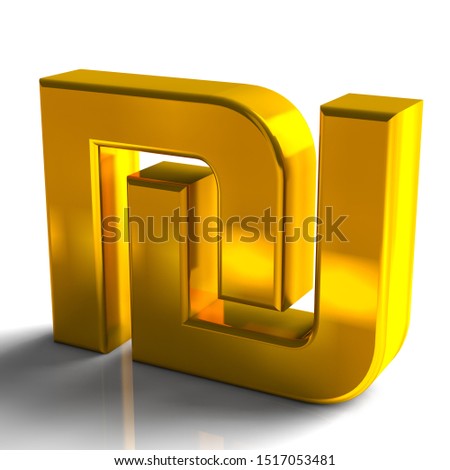 Israel Shekel Currency Symbols Gold Color, 3d render isolated on white background