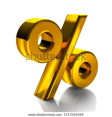 Percentage Sign Symbol Gold Color, 3d render isolated on white background