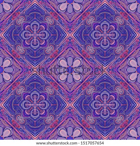Seamless pattern. Abstract flowers. Violet, blue, red, pink, yellow.