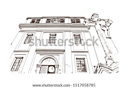 Building view with landmark of Sremski Karlovci is a town and municipality located in the South Backa District of the autonomous province of Vojvodina, Serbia. Hand drawn sketch illustration in vector