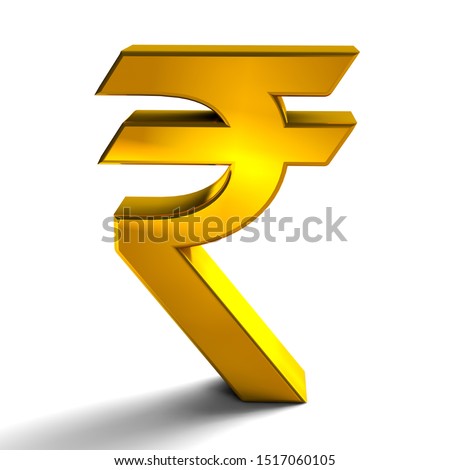 Rupee Currency Sign Symbols Gold Color, 3d render isolated on white background