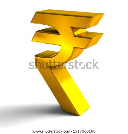 Rupee Currency Sign Symbols Gold Color, 3d render isolated on white background