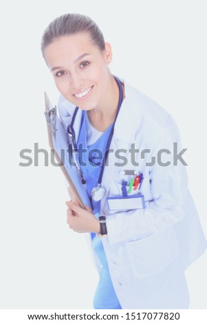 Female doctor with clipboard. Woman doctor.