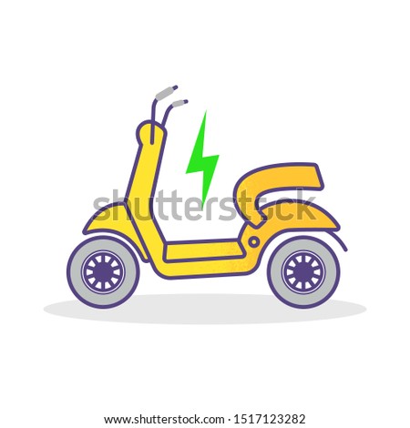 popular electric scooter in bright summer colors. concept of quick scooter rental in the city in italian flat style for mobile apps, environmentally friendly mode of transport, safe and comfort