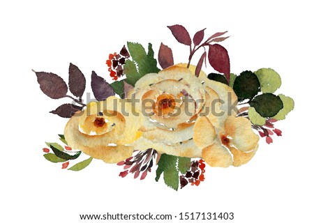 Yellow rose and greenery watercolour bouquets and arrangements clip art. 