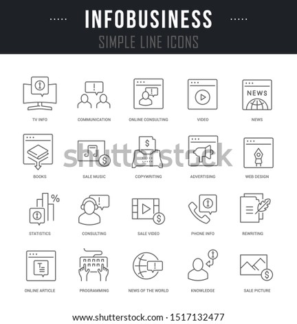 Collection linear icons of infobusiness with text