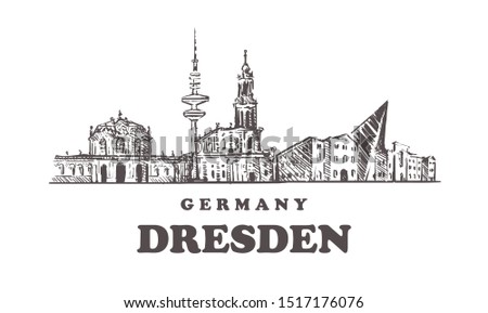 Dresden sketch skyline. Dresden, Germany hand drawn vector illustration. Isolated on white background. 
