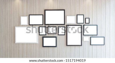 Group of modern blank wooden picture frames on beige color wall decoration contemporary for text and advertising on isolated with clipping patch