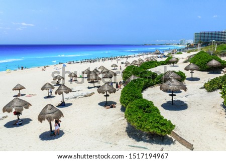 Cancun, Mexico. Playa Delfines in Cancun, Zona Hoteliera. Caribbean coast, Yucatan, Mexico.