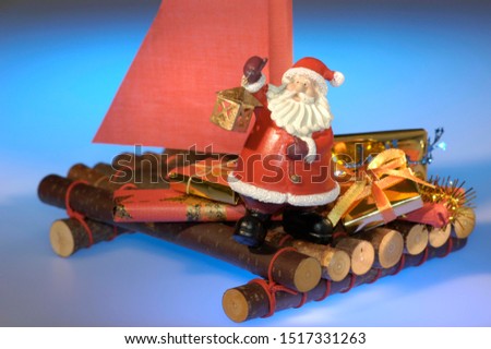 Santa Claus on a float Travel winter holidays christmas is all over the world