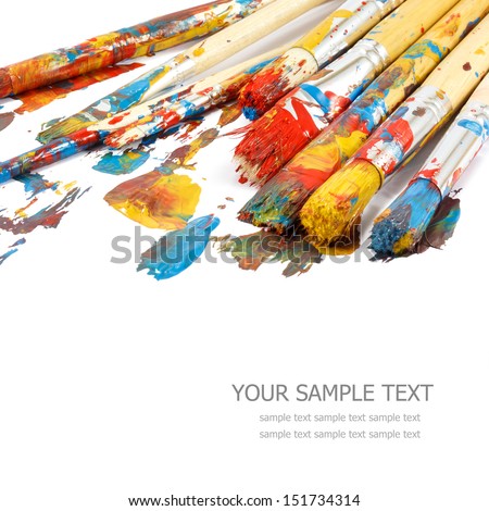 Colorful paints and artist brushes Royalty-Free Stock Photo #151734314