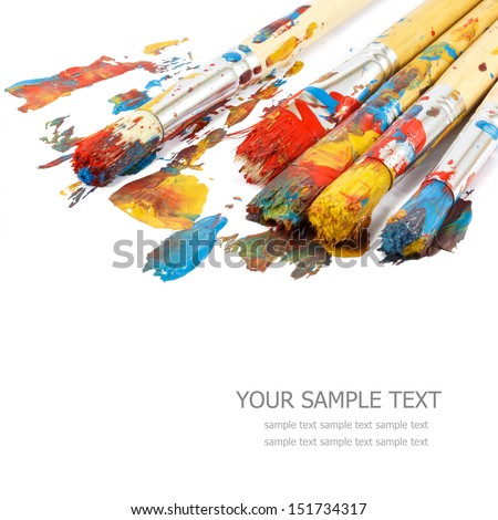 Colorful paints and artist brushes Royalty-Free Stock Photo #151734317