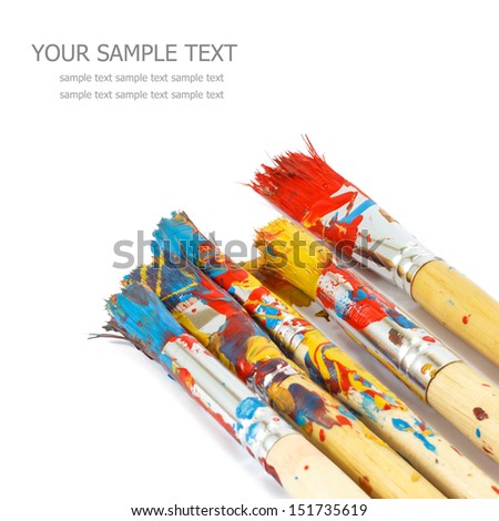 Colorful paints and artist brushes Royalty-Free Stock Photo #151735619