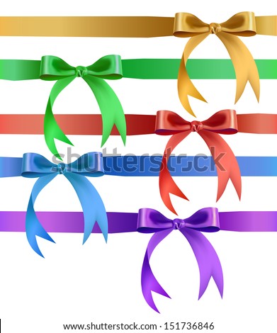 Decorative bow in various colors. Illustration of decorative ribbon tied in a bow. Image contains gradient meshes, radial gradients and transparencies.