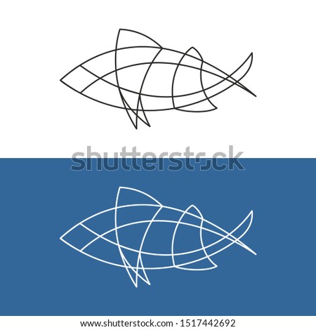 Abstract fish line logo. Simple elegant style fish silhouette with crossed outlines. Ajustable stroke width.