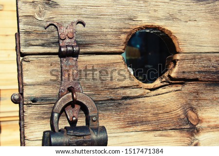 The instrument of torture of the Middle Ages. Wooden device for the execution of the defendant. Royalty-Free Stock Photo #1517471384