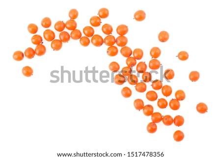Sea buckthorn berries isolated on a white background, top view.