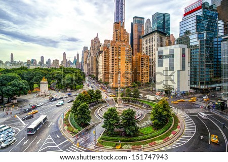New York cityscape at Columbus Circle in Manhattan.