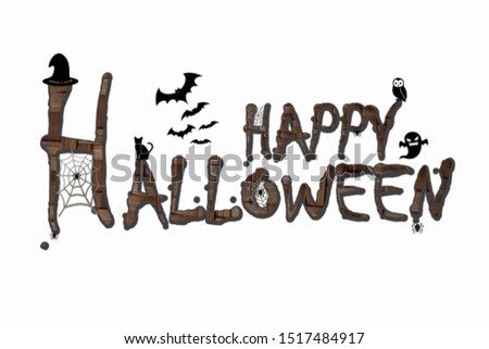 happy Halloween sign and theme design on white background