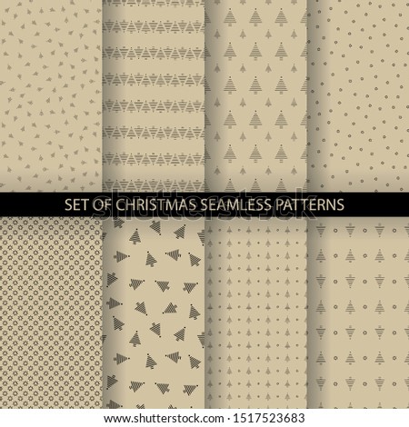 Merry Christmas and Happy New Year. Set of winter holiday backgrounds. Collection of seamless patterns. Best for wrapping. Vector illustration.
