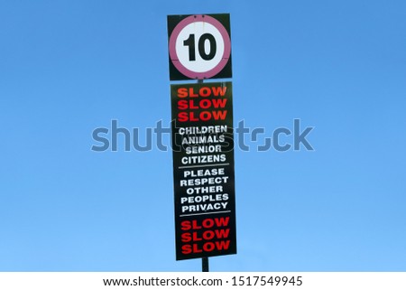 Slow road safety sign for children animals and senior people