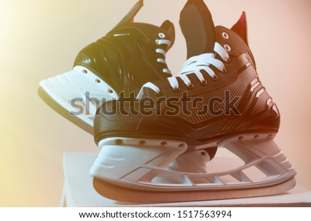 Close-up of a pair of new hockey skates. Toned