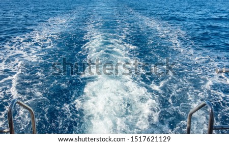 foam sea trace of the cruiser boat travel in deep water splash