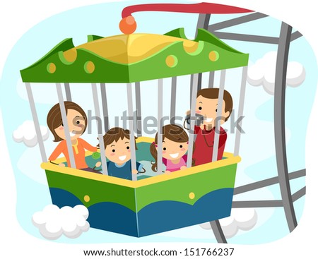 Illustration of a Stickman Family Inside the Passenger Car of a Ferris Wheel
